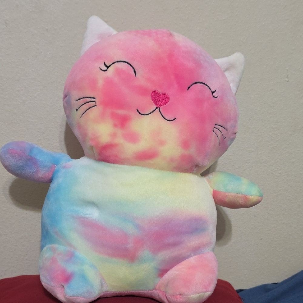 Plush Rainbow Tie-Dye Cat Plush Toy - Pink & Pastel